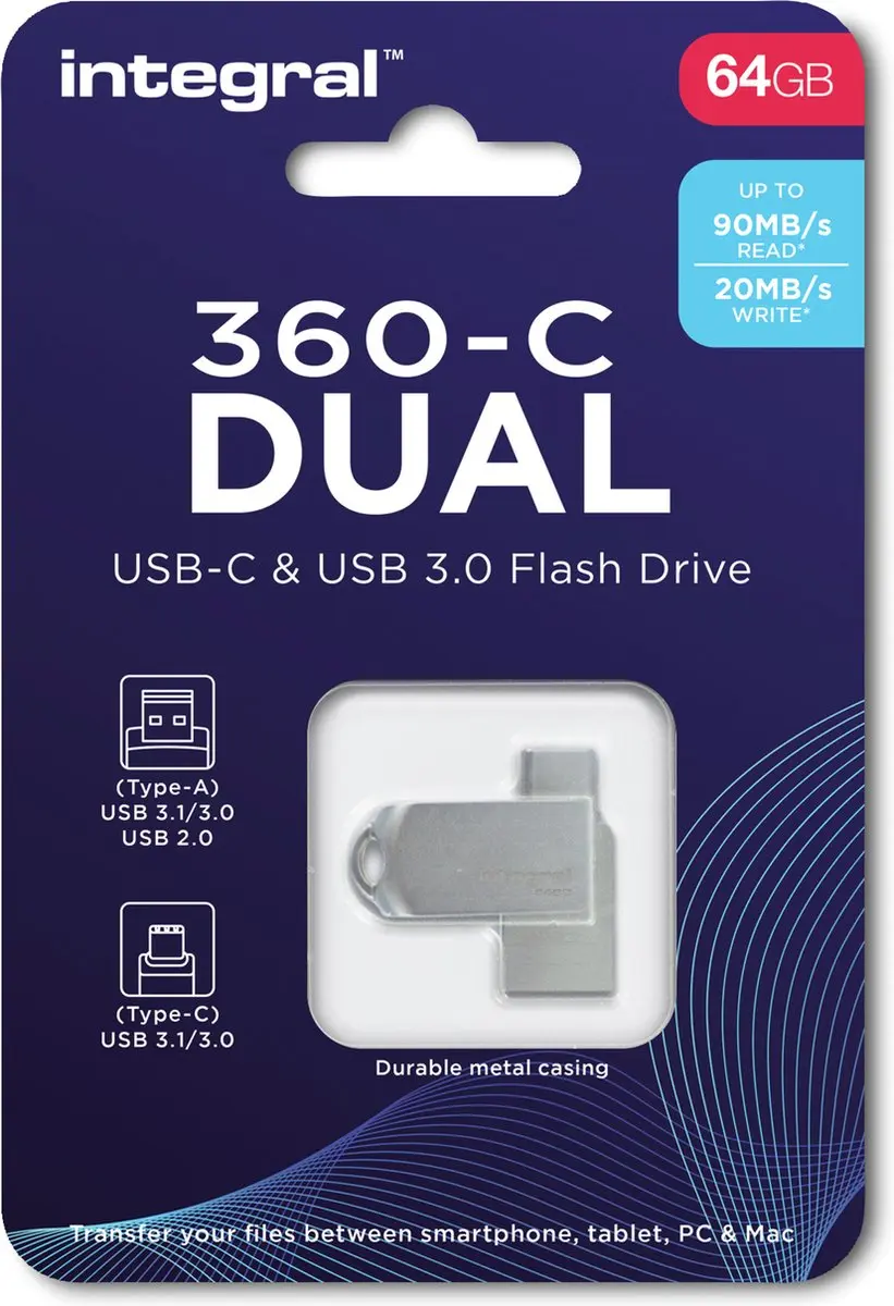 Integral USB-360-C 64GB USB 3.0 Stick - Wit