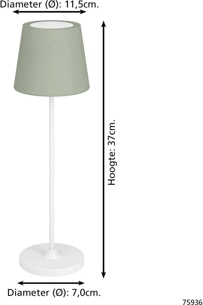 Eglo Leonero Tafellamp - Oplaadbaar LED 34cm Wit/Groen