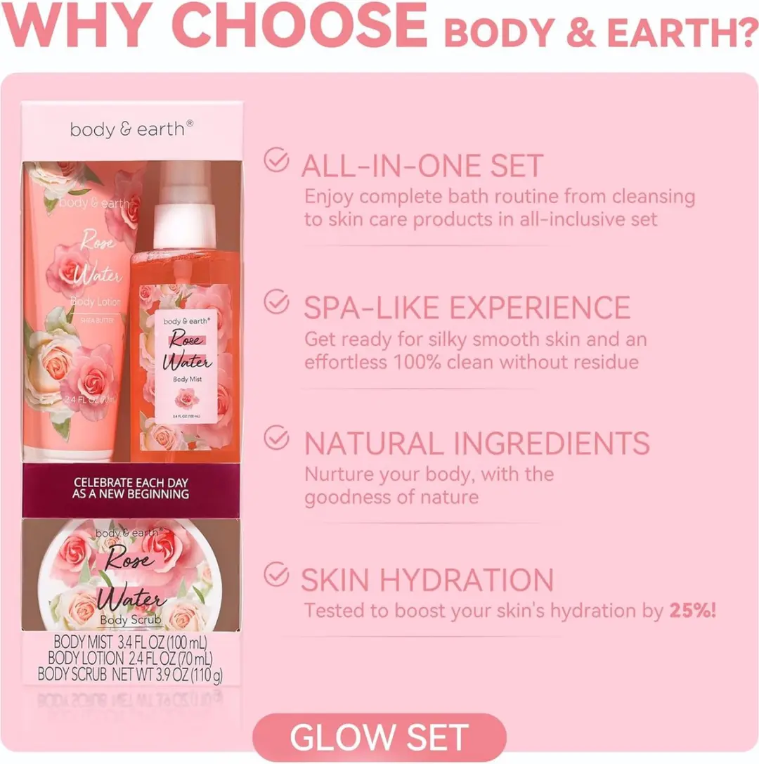 Body & Earth Rozenwater Verwenpakket - 3 Stuks