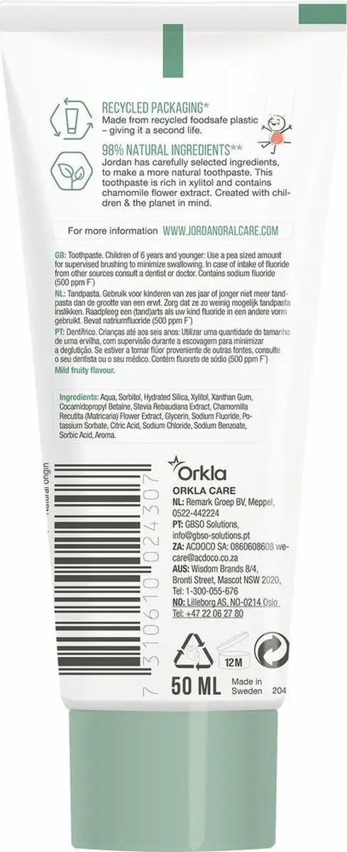 Jordan Junior Green Clean Biologische Tandpasta 50ml