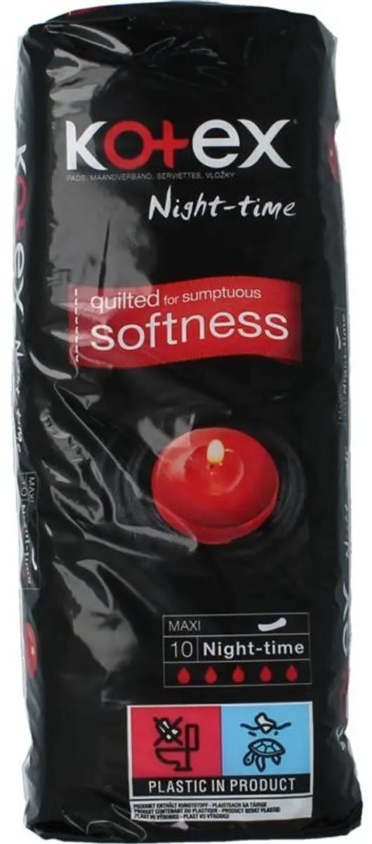 Kotex Maxi Night-time 10 Stuks - Rood/Zwart