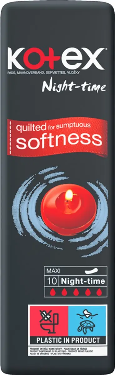Kotex Maxi Night-time 10 Stuks - Rood/Zwart