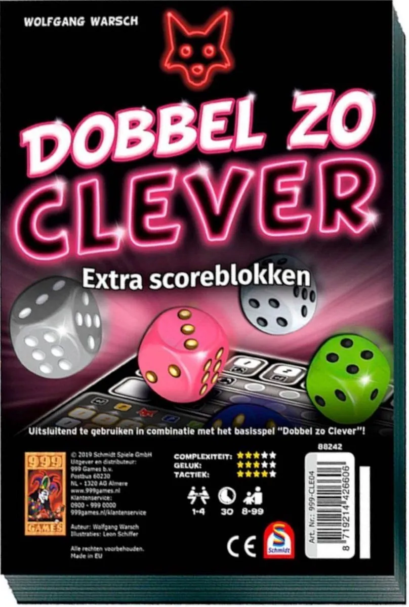 999 Games Scoreblokken Dobbel zo Clever - 2 Stuks - Multikleur