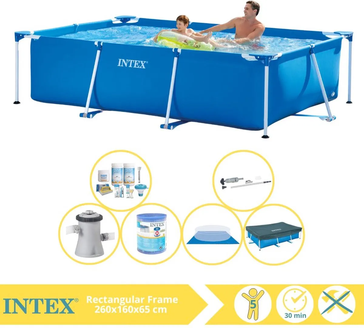 Intex 28271NP Opzetzwembad 260x160x65cm - Blauw/Wit - afbeelding 3 van 6