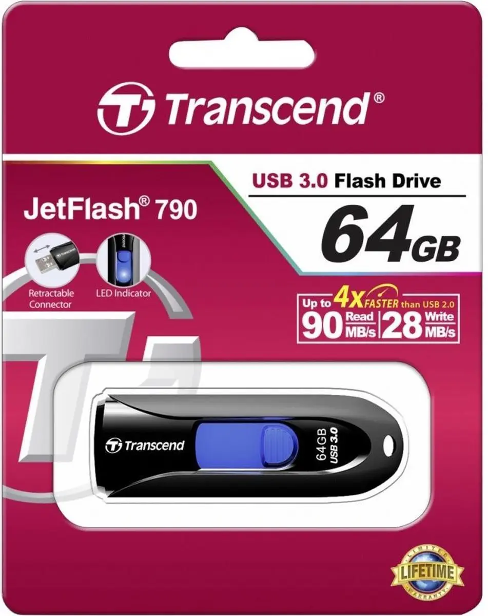 Transcend JetFlash 790 TS64GJF790K USB-stick 64GB - Zwart