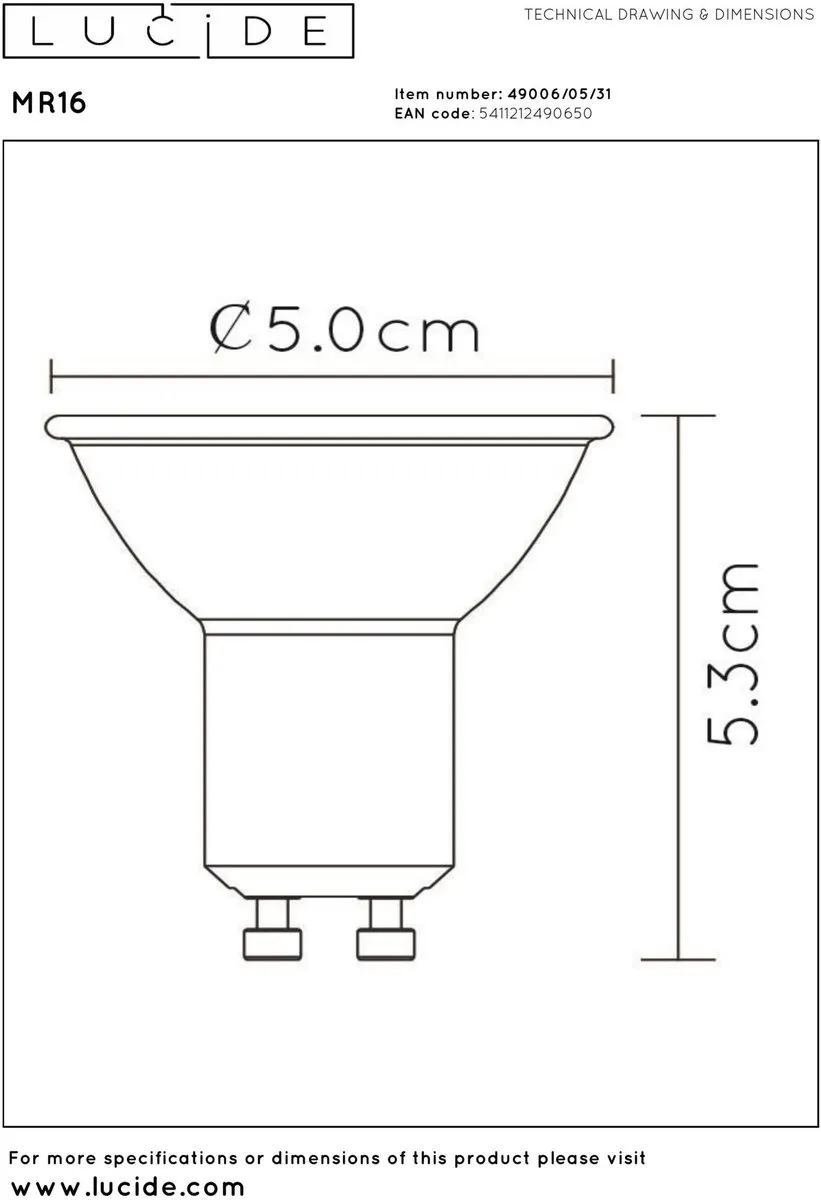 Lucide MR16 LED GU10 5W 3000K - Warm Wit