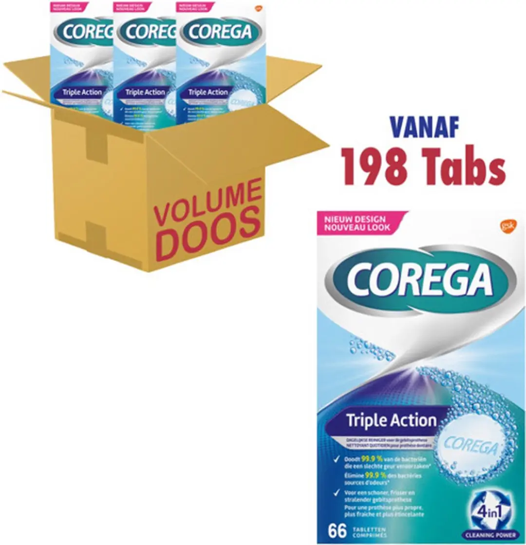 Corega Triple Action Reinigingstabletten - 198 Stuks