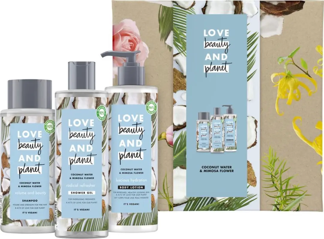 Love Beauty and Planet Coconut Water & Mimosa Geschenkset - Douchegel/Bodylotion/Shampoo 1200ml