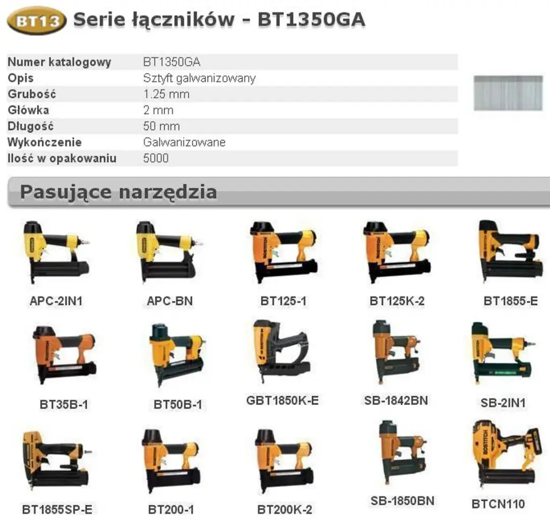 Bostitch BT1350GA Brad Nails 50mm - 18 Gauge - 5000 Stuks