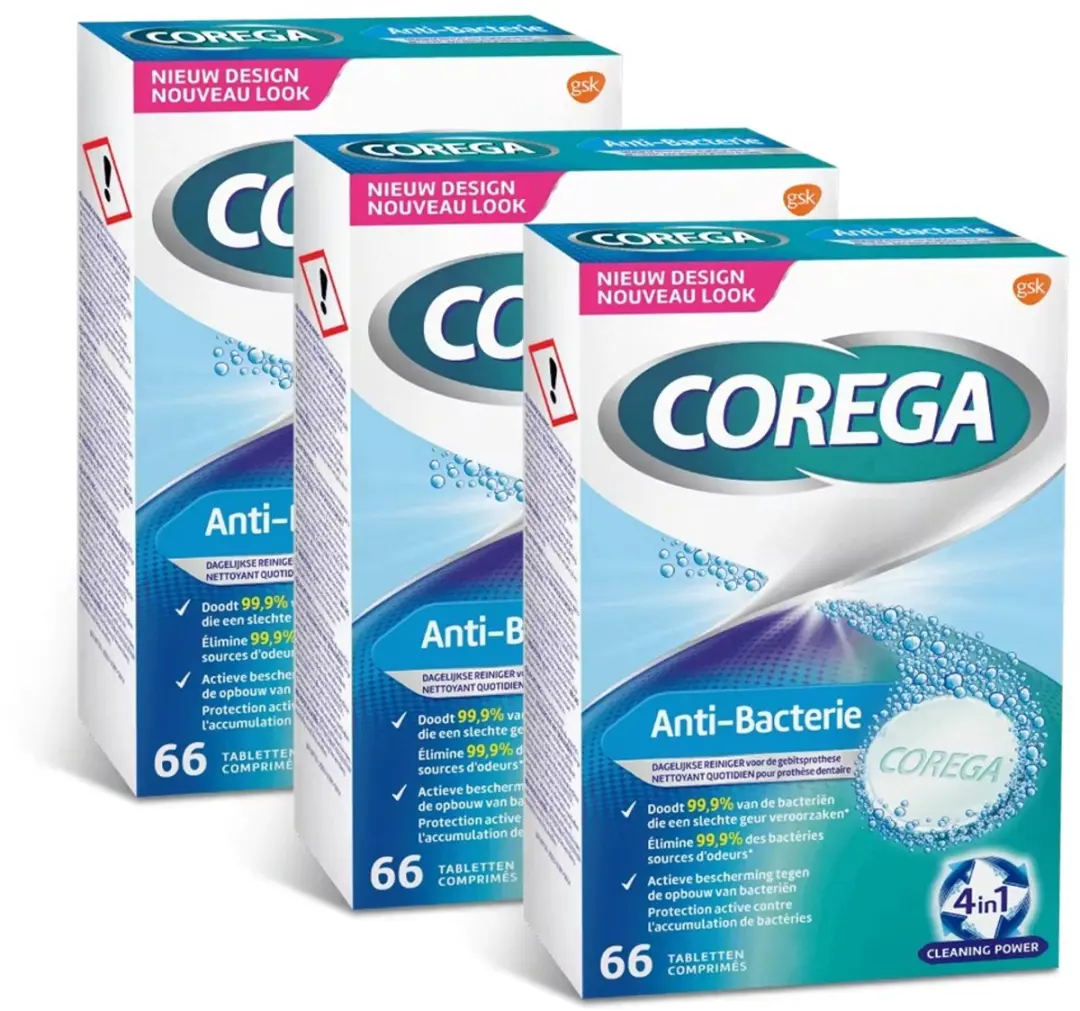 Corega Anti-Bacterie Reinigingstabletten 198 Stuks (3x66)