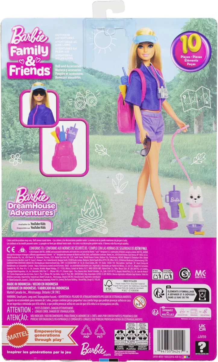 Barbie Outdoor-Abenteuer Malibu JJV59 - Speelgoedset - 6 Spelers - Multicolor