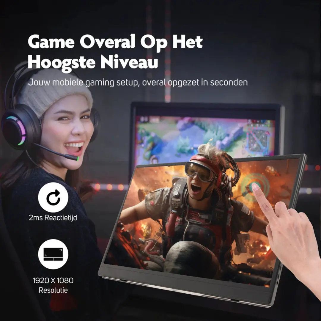 Pora&co IPS Portable Game Monitor 15.6 Inch - Full HD - HDMI & USB-C