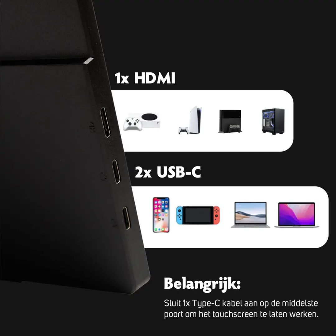 Pora&co IPS Portable Game Monitor 15.6 Inch - Full HD - HDMI & USB-C