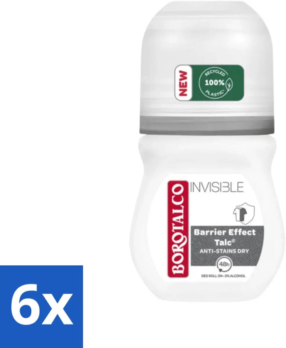 Borotalco Invisible Deodorant Roller 50ml - 6 Stuks