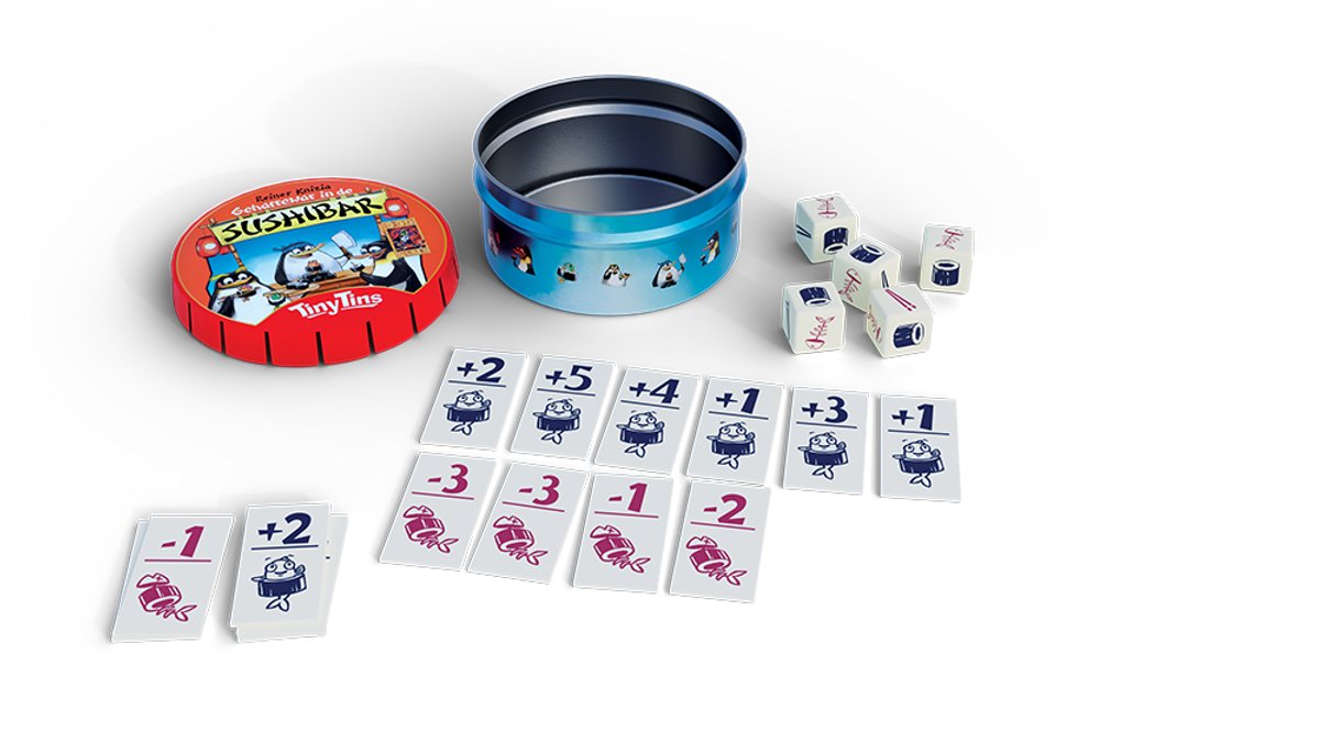 999 Games - Tiny Tins: Geharrewar in de Sushibar - Dobbelspel - Ideaal om overal mee naartoe te nemen - Reisspel - Familiespel - Klein cadeautje