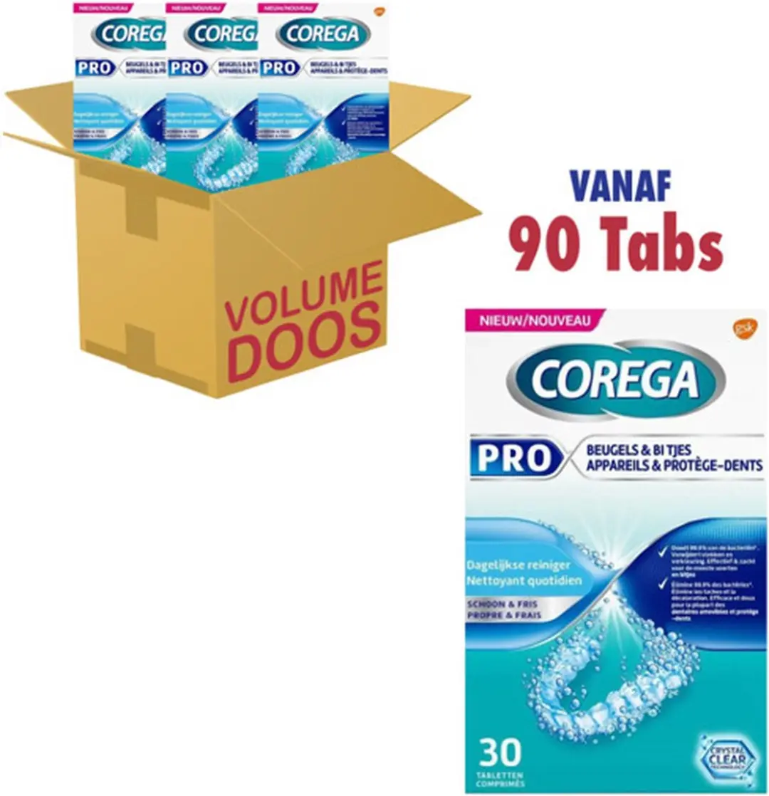 Corega Pro Dagelijkse Reiniger Beugels/Bitjes - 90 Stuks