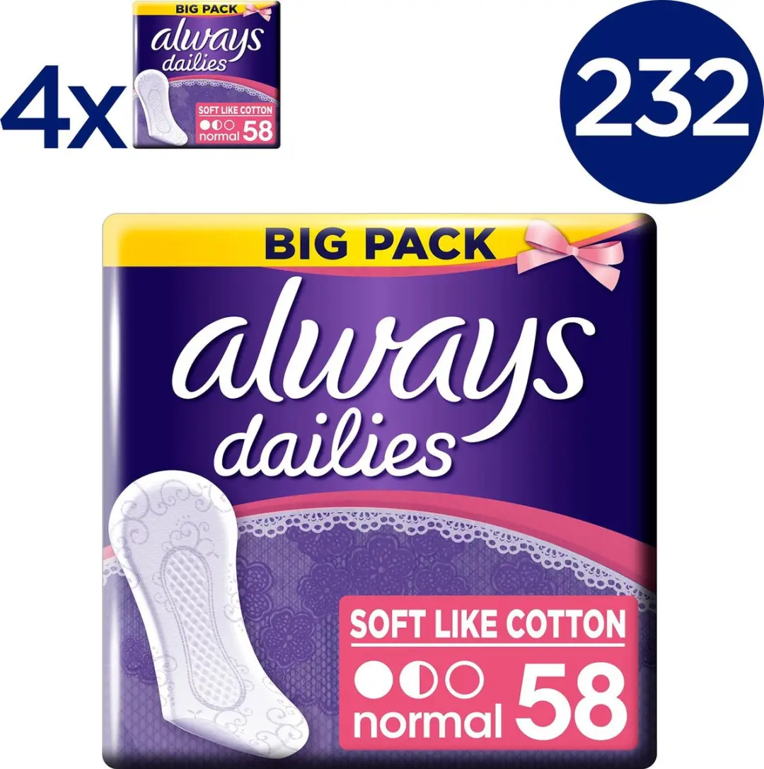 Always Dailies Normal Classic Inlegkruisjes - 232 Stuks - Paars/Wit/Rozig