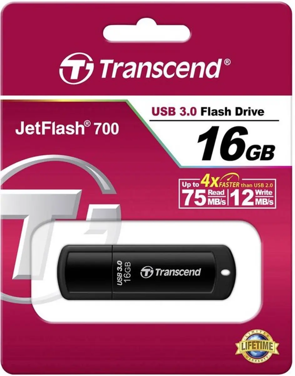 Transcend JetFlash 700 USB-stick 16GB - Zwart