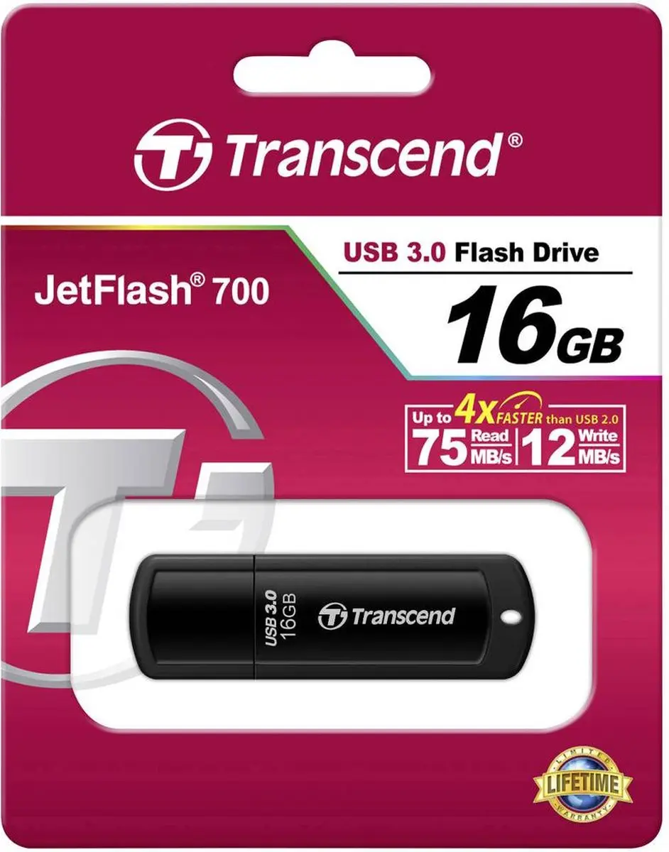 Transcend JetFlash 700 USB-stick 16GB - Zwart
