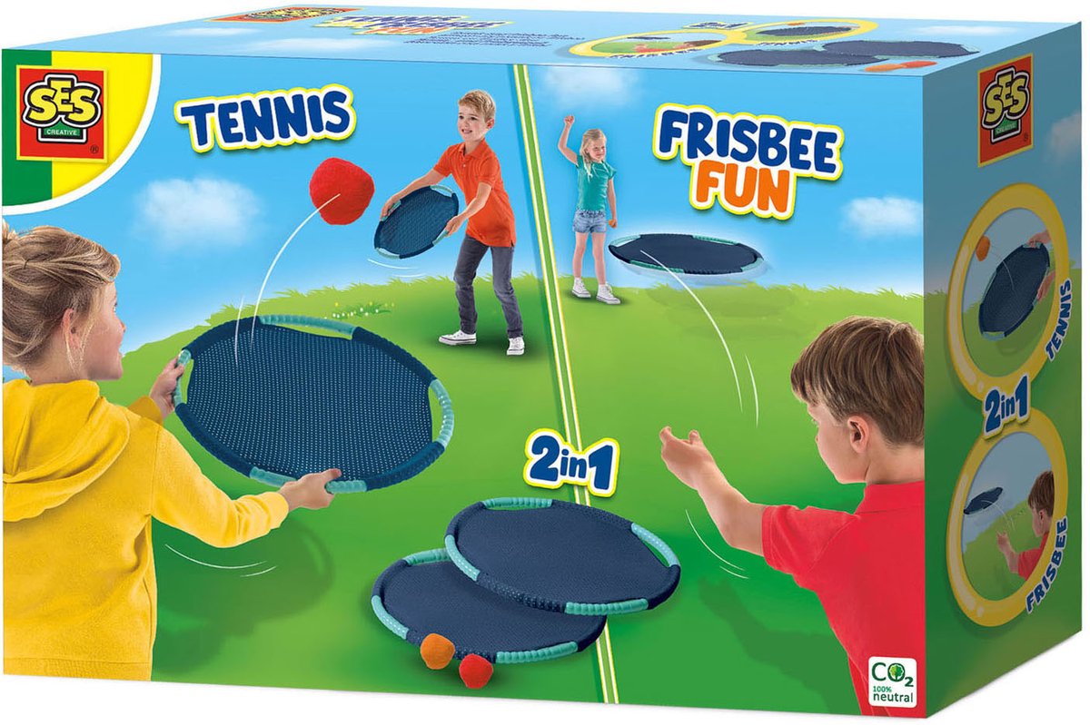 SES - Tennis en Frisbee fun - 2 in 1 - twee extra grote tennis frisbees - compact mee te nemen - met 2 splash water ballen