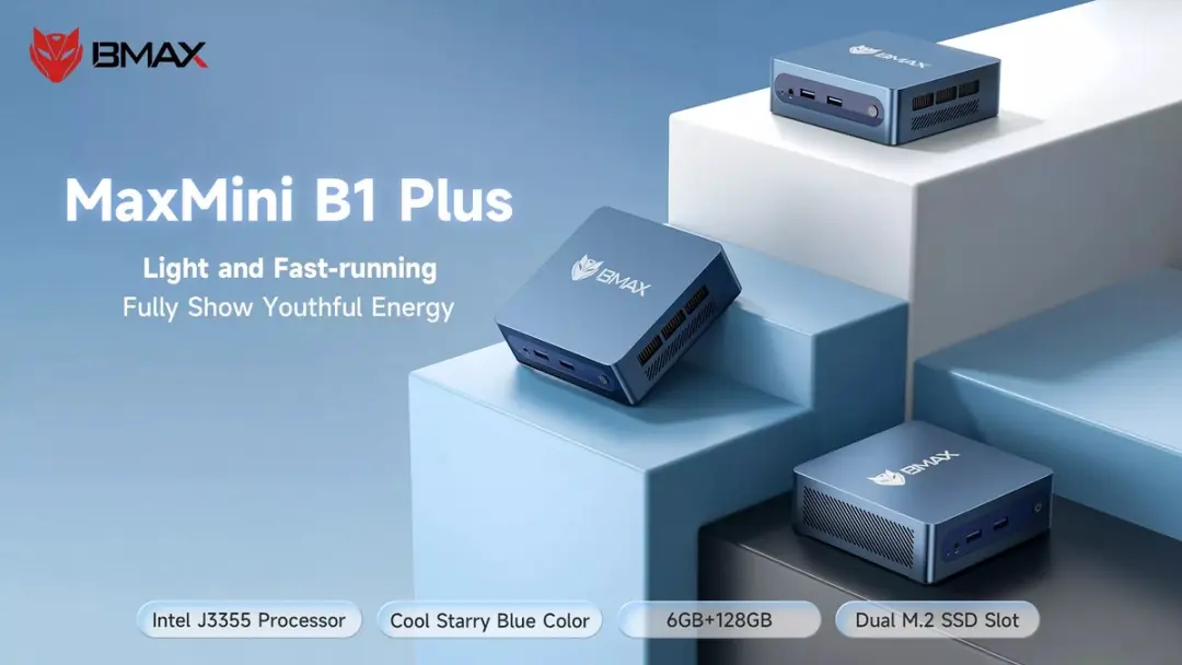 BMAX B1 Plus Mini PC - Intel Celeron J3355 - 6GB/128GB - Blauw
