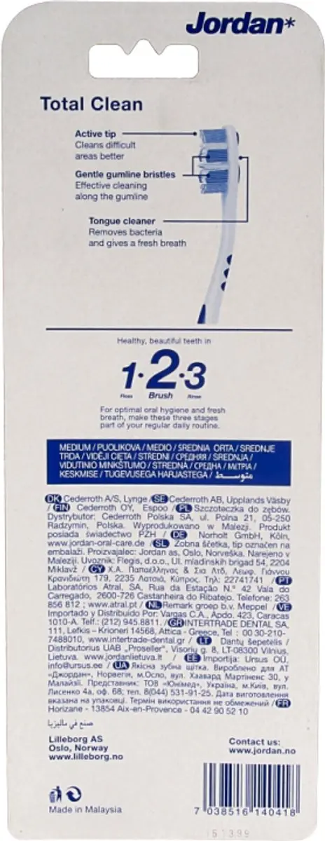Jordan Total Clean Tandenborstels Medium - 4 Stuks - Multicolor