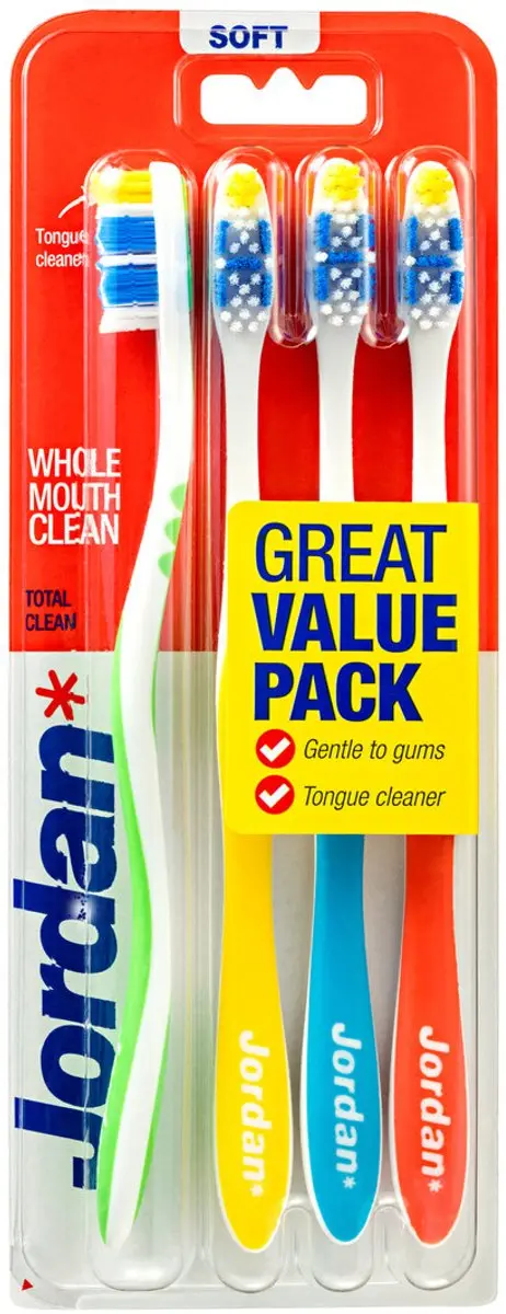 Jordan Tandenborstel Total Clean Soft - 48 Stuks (12x4) - Groen/Geel/Rood/Blauw