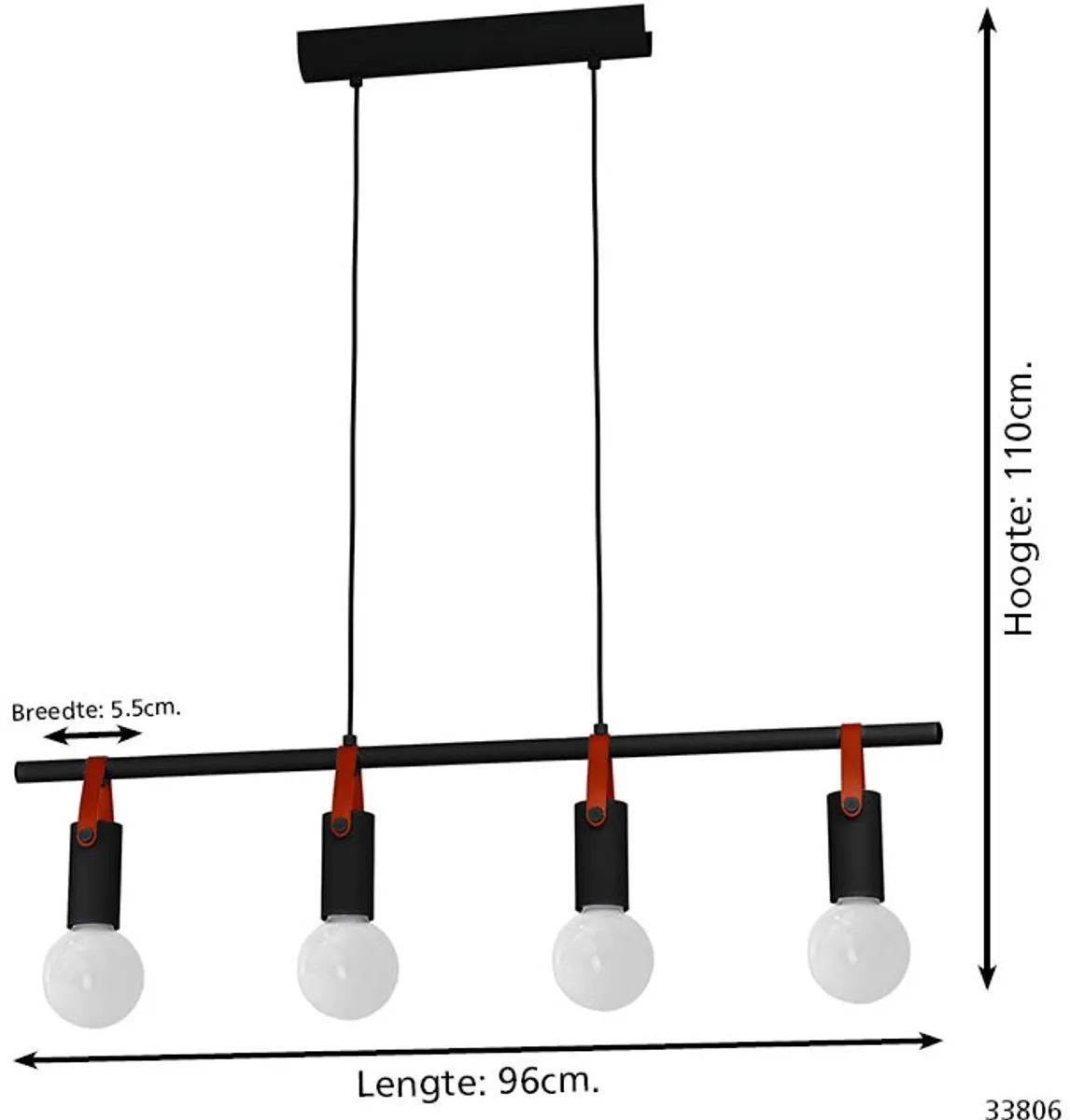 Eglo Apricale Hanglamp E27 - 4 Lichtpunten - Zwart/Bruin