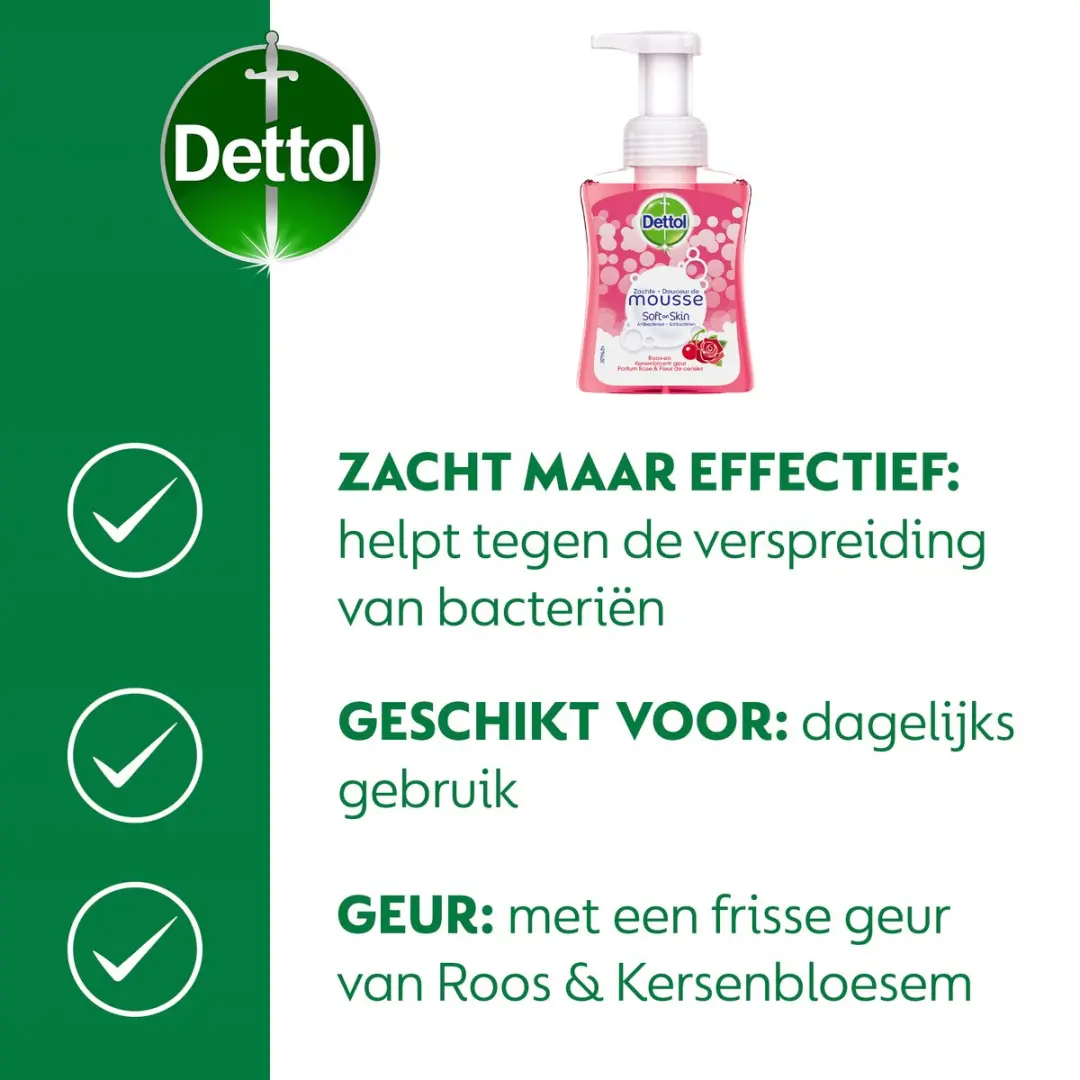 Dettol Antibacteriële Handzeep Mousse Roos & Kersenbloesem 250ml