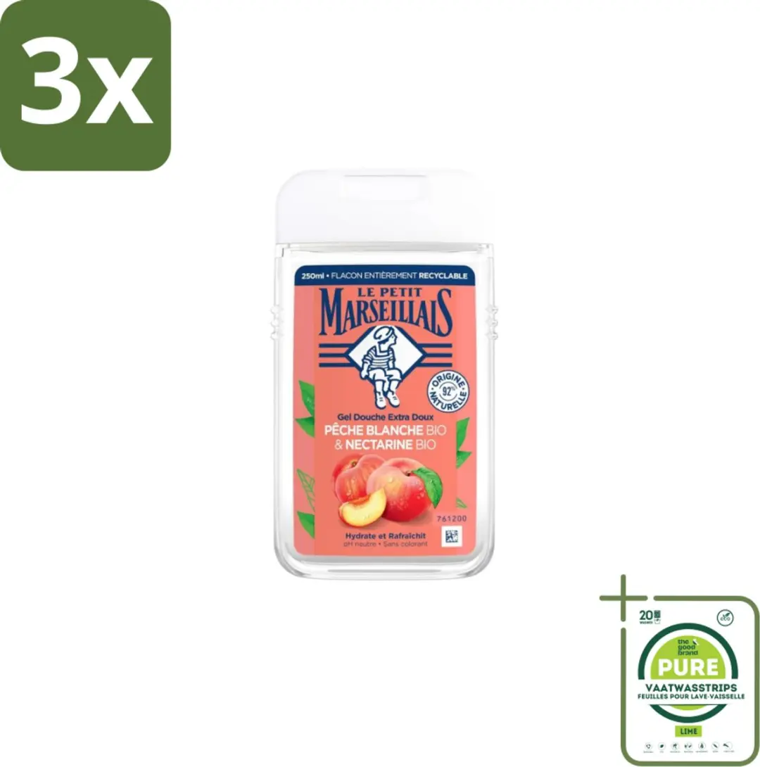 Le Petit Marseillais Douchegel Pêche Blanche & Nectarine 750ml - 3 Stuks