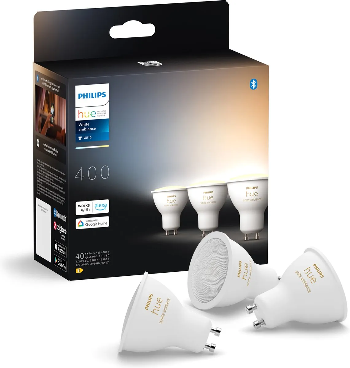 Philips Hue Spot GU10 Warm Wit Mat - 3 Stuks