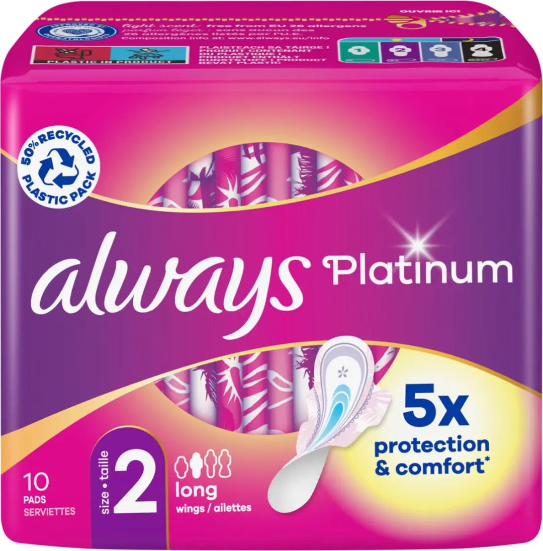 Always Platinum Long Maandverband - 16x10 Stuks - Blauw/Paars/Rose/Wit