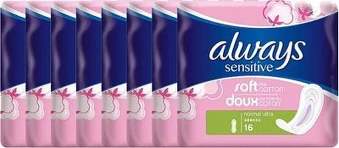 Always Sensitive Maandverband Normal - 128 Stuks (8x16) - Roze/Blauw/Wit