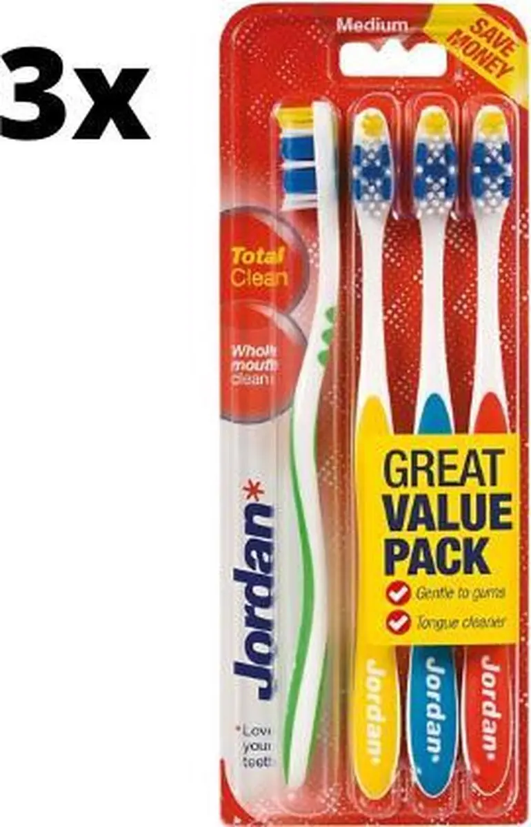 3x Jordan Total Clean Medium Tandenborstel