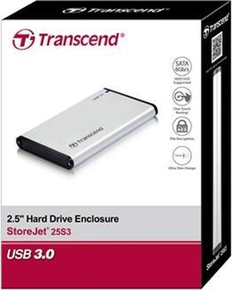 Transcend TS0GSJ25S3 2.5" SATA HDD Behuizing - USB 3.2 Gen 1 - Zilver