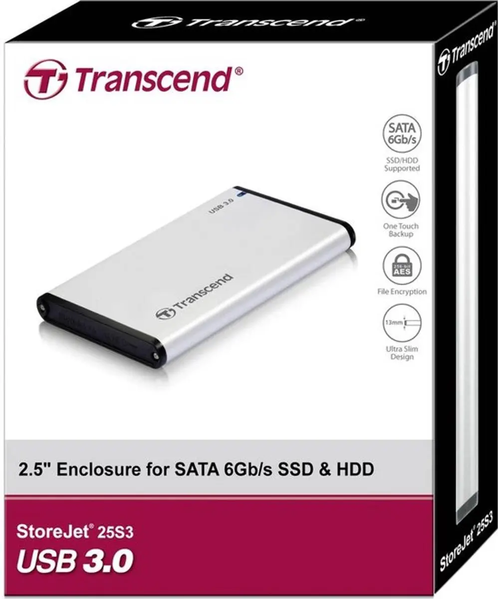 Transcend TS0GSJ25S3 2.5" SATA HDD Behuizing - USB 3.2 Gen 1 - Zilver
