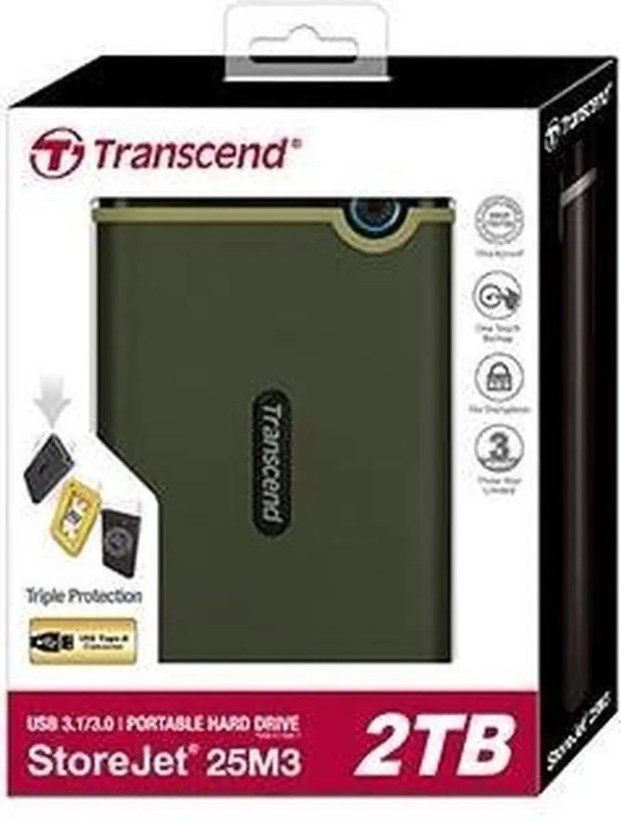 Transcend StoreJet 25M3G Externe Harde Schijf 2TB - Legergroen