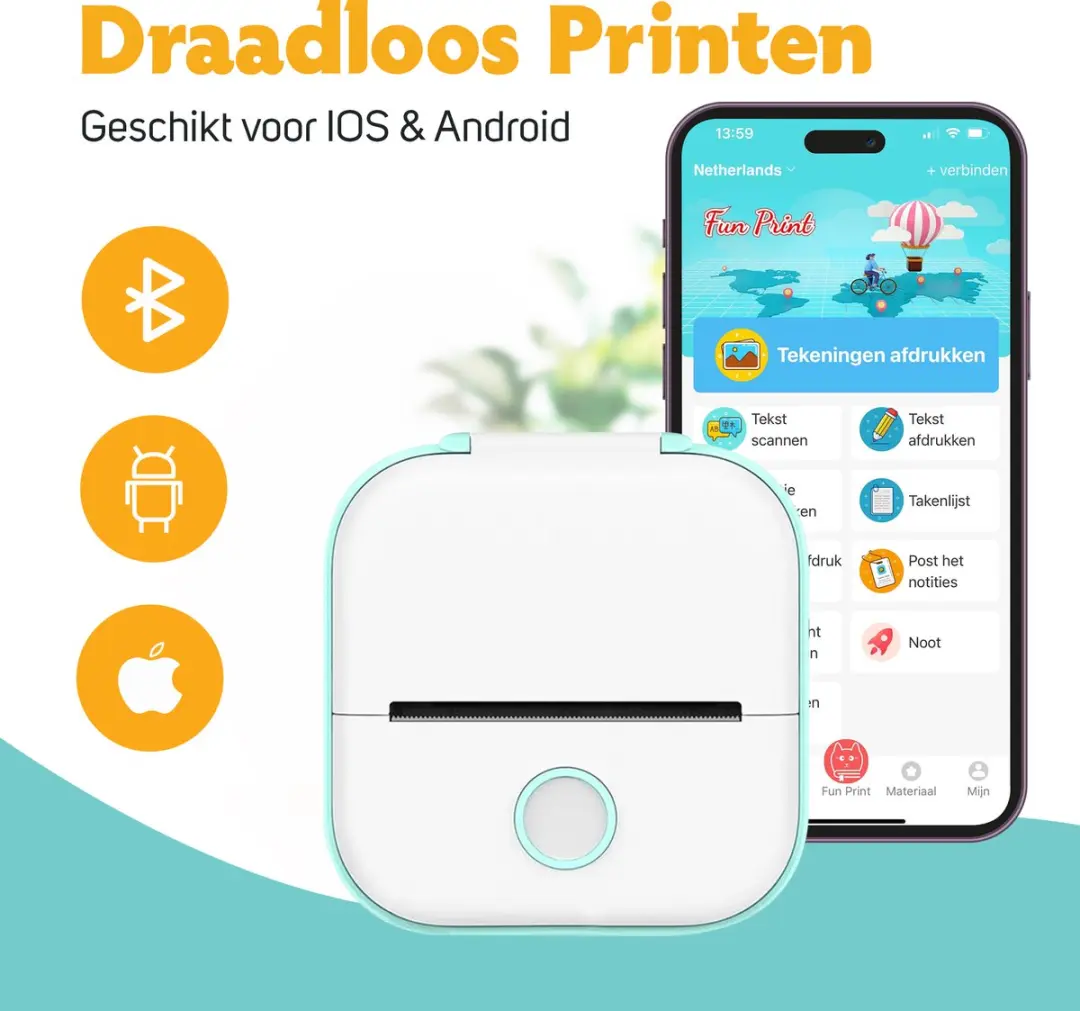 Pora&Co Mini Fotoprinter Groen - Incl. App & 1 Rol Fotopapier