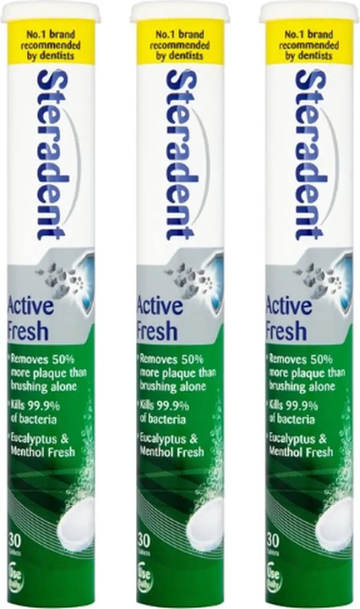 Steradent Active Fresh Plus Reinigingstabletten - 90 Stuks