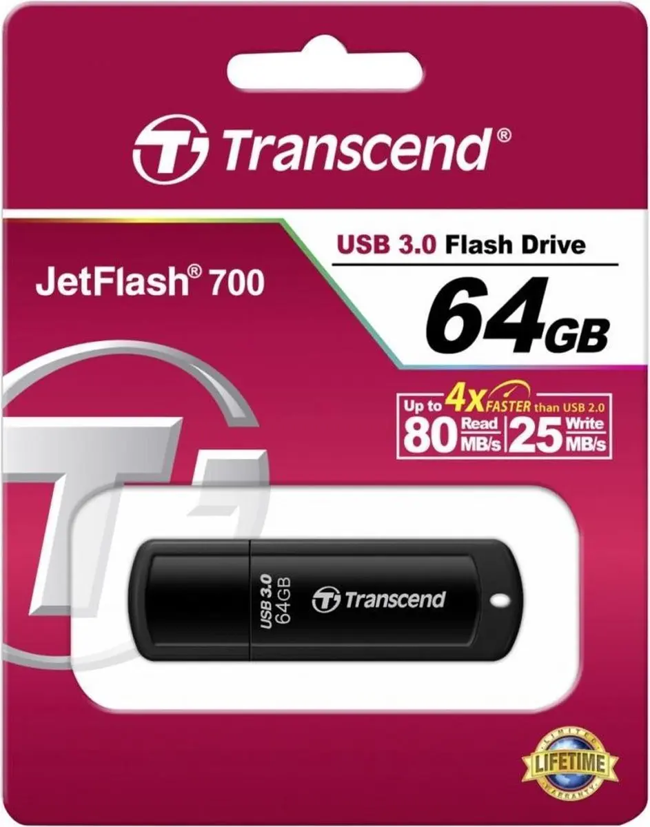 Transcend JetFlash 700 TS64GJF700 USB-Stick - 64GB - Zwart