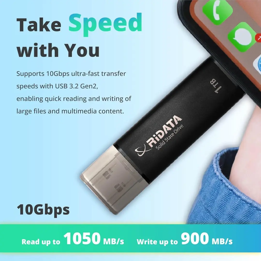 RiData Portable SSD Dual 1TB UV903 - 1.050 MB/s - Zwart