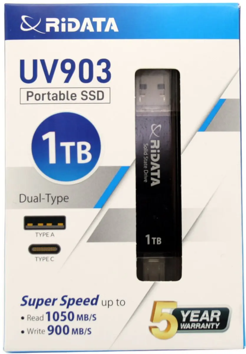 RiData Portable SSD Dual 1TB UV903 - 1.050 MB/s - Zwart