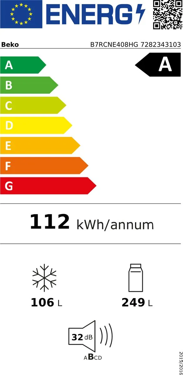 Beko B7RCNE408HG Koel- en vriescombinatie 355L - Grijs