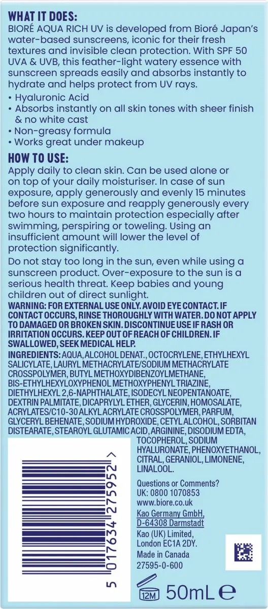 Biore Moisture UV Aqua Rich SPF50 50ml
