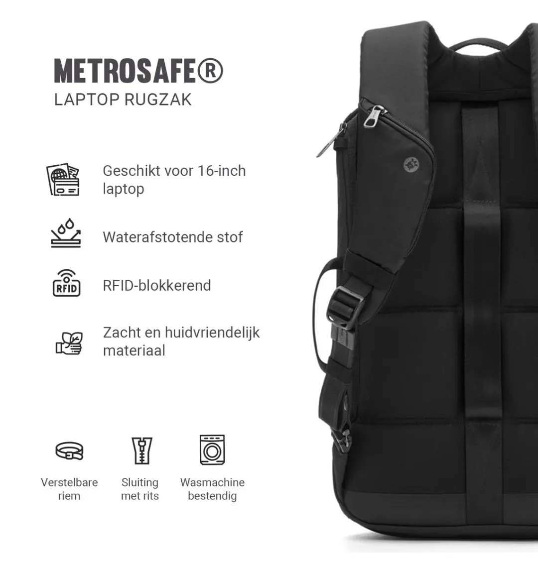 Pacsafe Metrosafe X 30635100 Rugzak 18L - 16 inch - RFID-blokkerend - Zwart