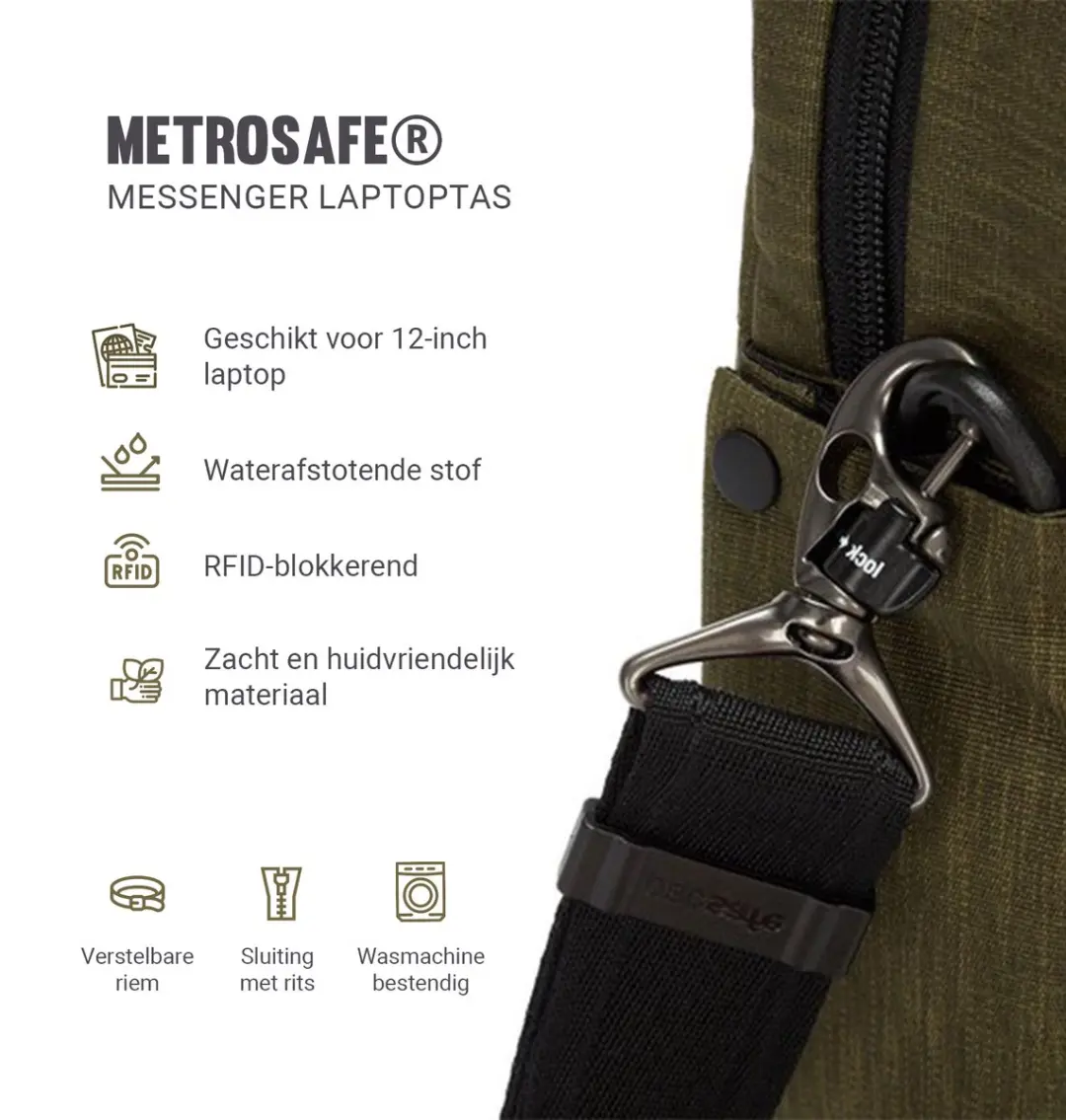 Pacsafe Metrosafe X 30630517 Laptoptas 12" - 8L - RFID-blokkerend - Groen