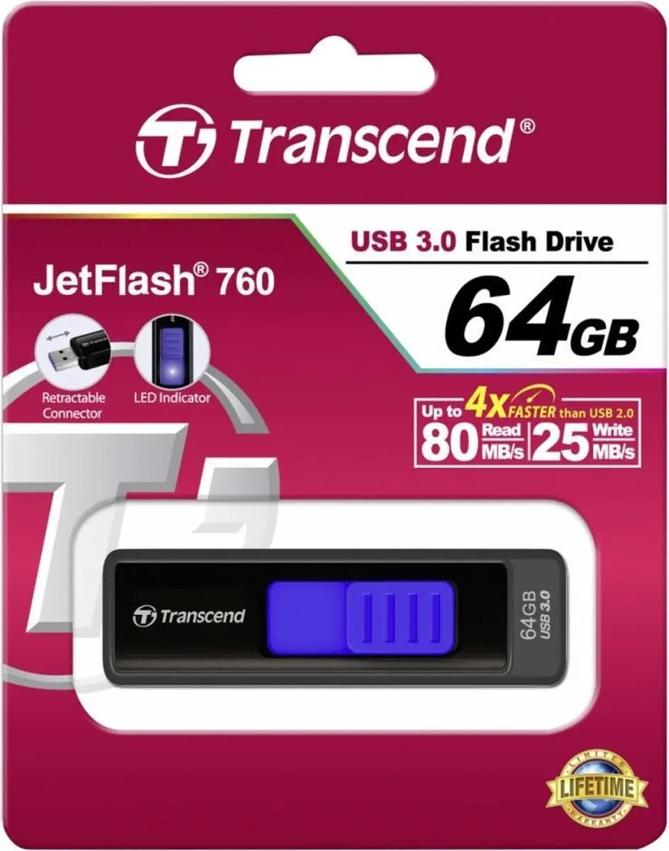 Transcend JetFlash elite 760 TS64GJF760 USB-stick 64GB - Zwart