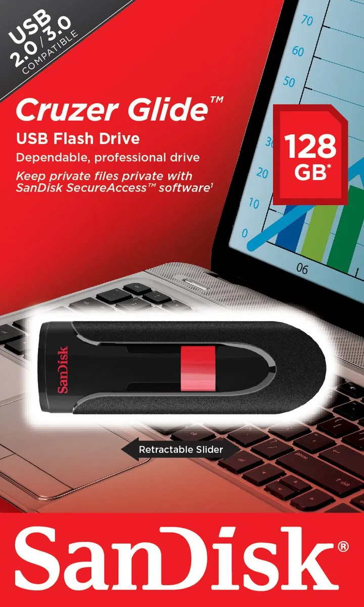 SanDisk Cruzer Glide SDCZ60-128G-B35 USB Stick 128GB - Zwart