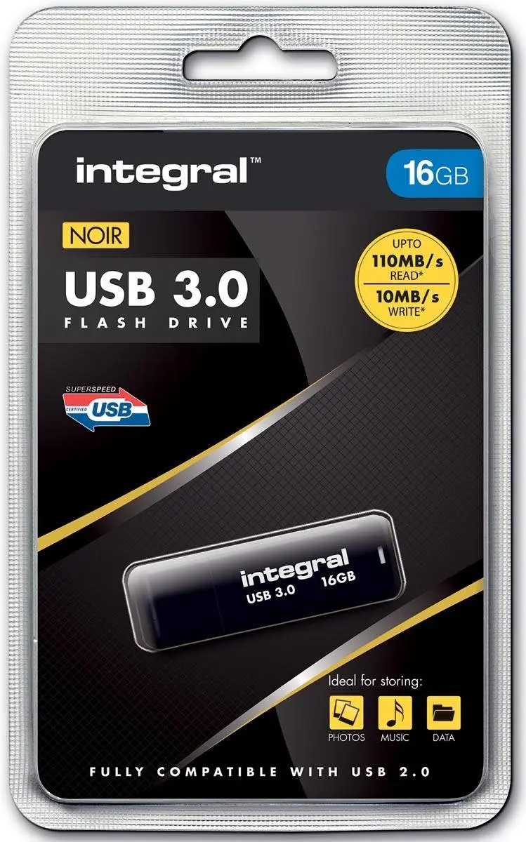Integral Noir INFD16GBNOIR3.0-V2 USB-Stick - 16GB - Wit