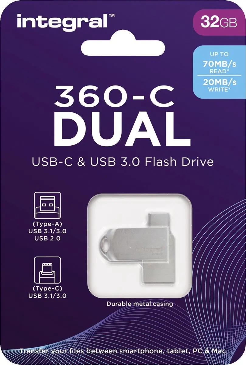 Integral USB-360-C Dual USB-A 32GB - Zilver